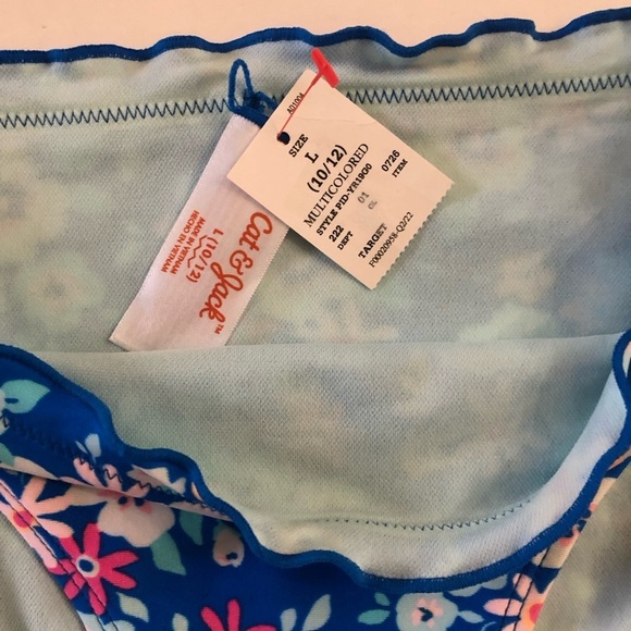 Bundle 3Pc Cat & Jack Girls Hawaiian Rash Guard Floral Bikini Bottoms Swimwear L - Picture 9 of 13